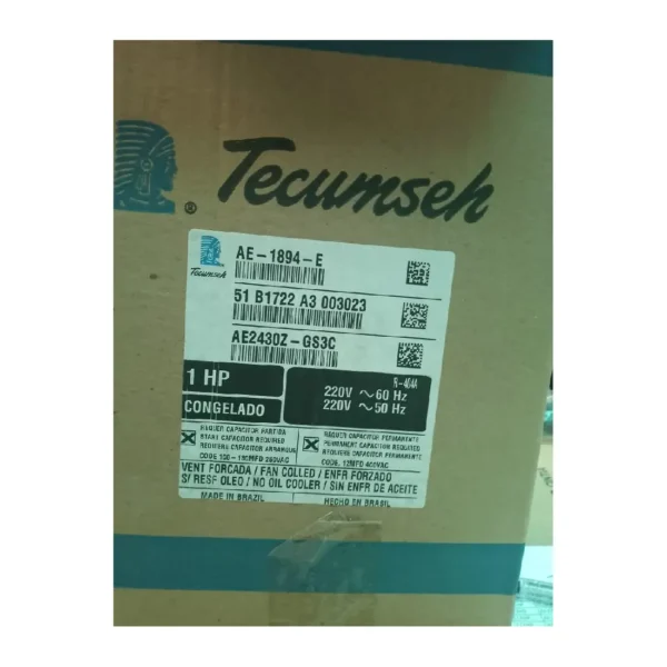 COMPRESOR HERMETICO TECUMSEH BRASIL 3/4HP AE2430Z  R404A 220V - Imagen 2