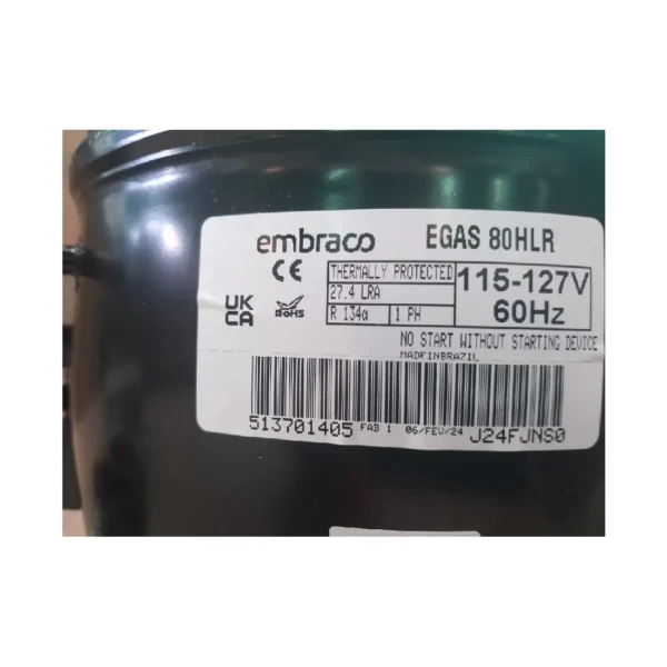 COMPRESOR HERMETICO EMBRACO 1/4+HP EGAS 80HLR R134 110V - Imagen 3