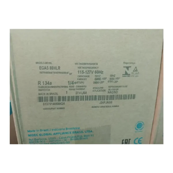 COMPRESOR HERMETICO EMBRACO 1/4+HP EGAS 80HLR R134 110V - Imagen 2