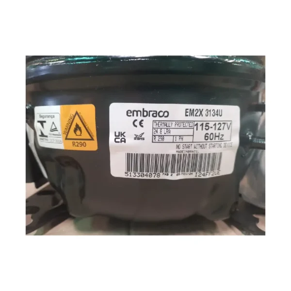COMPRESOR HERMETICO EMBRACO 1/2HP EM2X 3134U R290 110V - Imagen 3