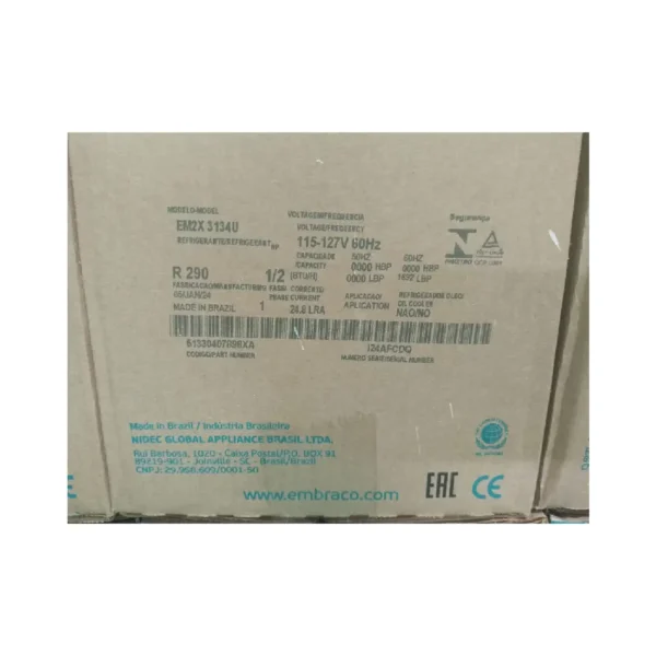 COMPRESOR HERMETICO EMBRACO 1/2HP EM2X 3134U R290 110V - Imagen 2