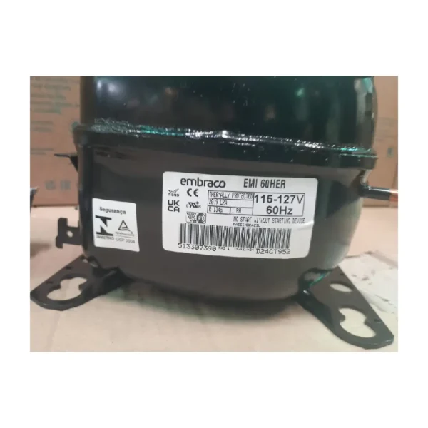 COMPRESOR HERMETICO EMBRACO 1/6HP EMI 60HER R134A 110V - Imagen 3