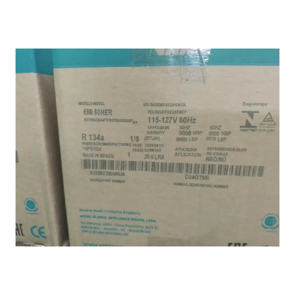 COMPRESOR HERMETICO EMBRACO 1/6HP EMI 60HER R134A 110V - Imagen 2