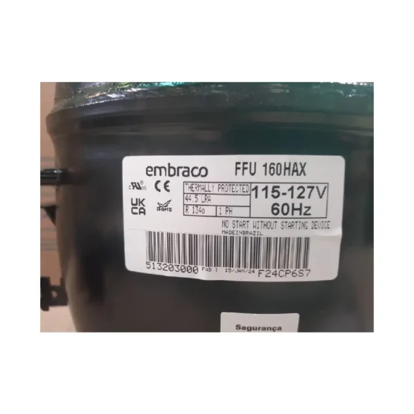 COMPRESOR HERMETICO EMBRACO 1/2HP FFU 160HAX R134 110V - Imagen 3