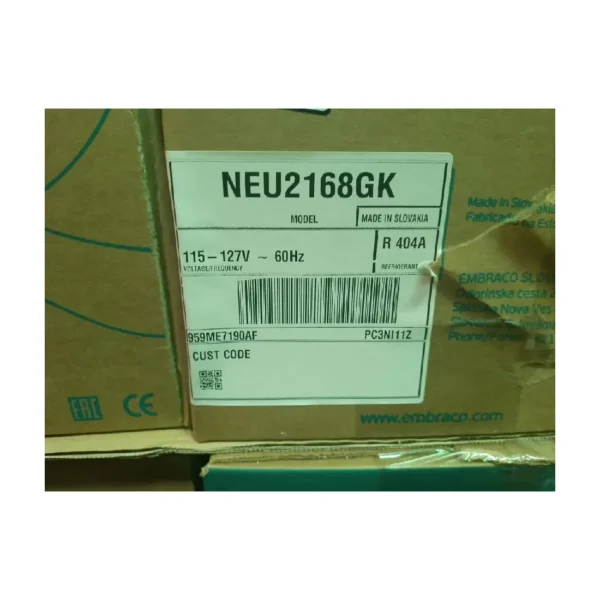 COMPRESOR HERMETICO EMBRACO 3/4HP NEU2168GK R404 110V O 220V - Imagen 4