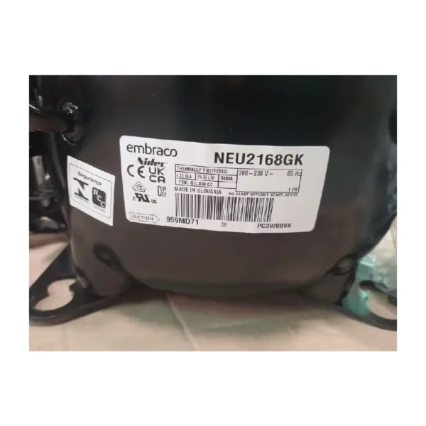 COMPRESOR HERMETICO EMBRACO 3/4HP NEU2168GK R404 110V O 220V - Imagen 3