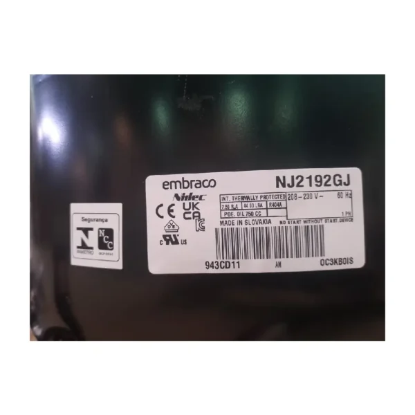 COMPRESOR HERMETICO EMBRACO 1 1/4HP NJ2192GJ R404A 220V - Imagen 3