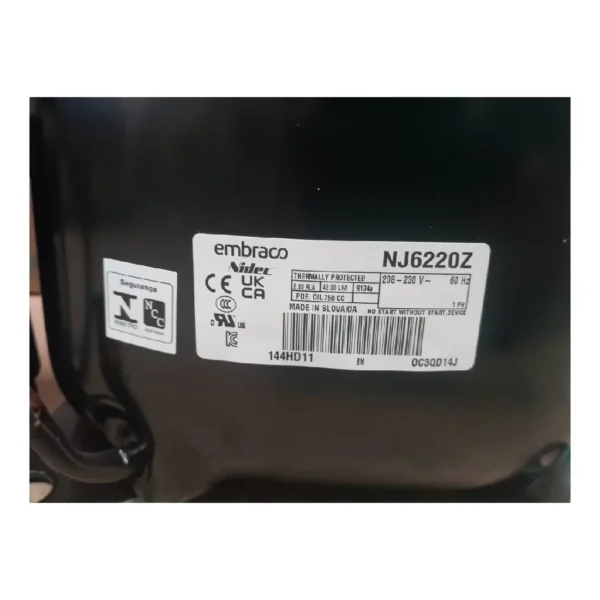 COMPRESOR HERMETICO EMBRACO 1HP NJ6220Z R134 220V - Imagen 3