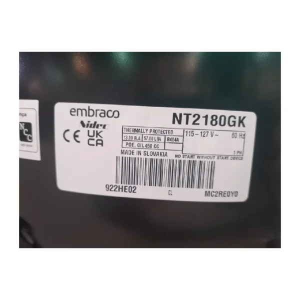 COMPRESOR HERMETICO EMBRACO 1HP NT2180GK R404 110 O 220V - Imagen 4