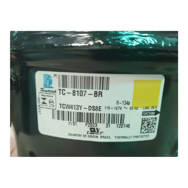 COMPRESOR HERMETICO TECUMSEH BRASIL 1/3HP TCW413Y R134A 110V - Imagen 3