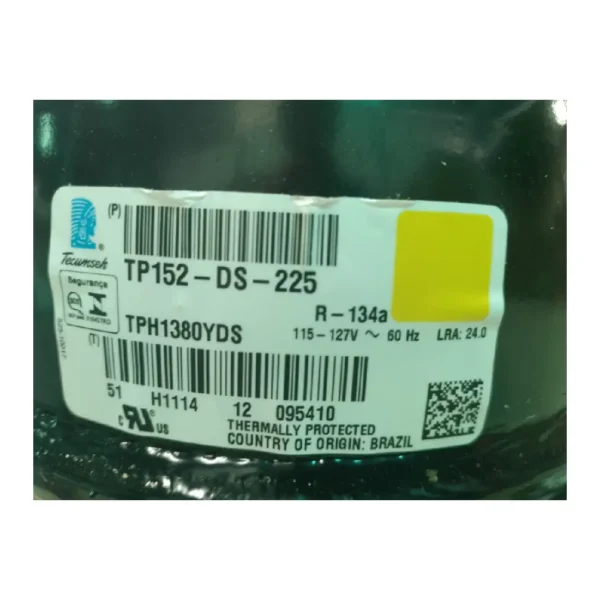 COMPRESOR HERMETICO TECUMSEH BRASIL 1/4HP TPH1380YDS R134A 110V - Imagen 3