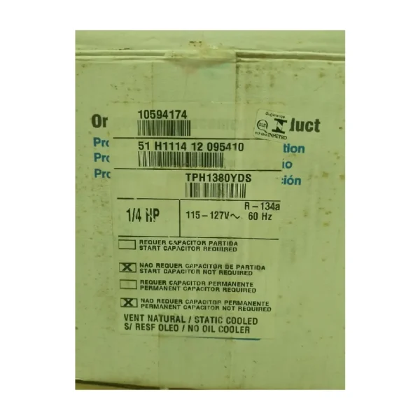 COMPRESOR HERMETICO TECUMSEH BRASIL 1/4HP TPH1380YDS R134A 110V - Imagen 2