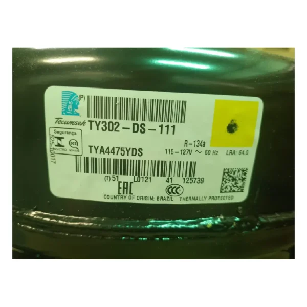 COMPRESOR HERMETICO TECUMSEH BRASIL 3/4HP TYA4475YDS  R134A 110V - Imagen 3
