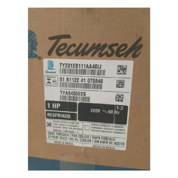 COMPRESOR HERMETICO TECUMSEH BRASIL 1HP TYA9455EES  R22A 220V - Imagen 2